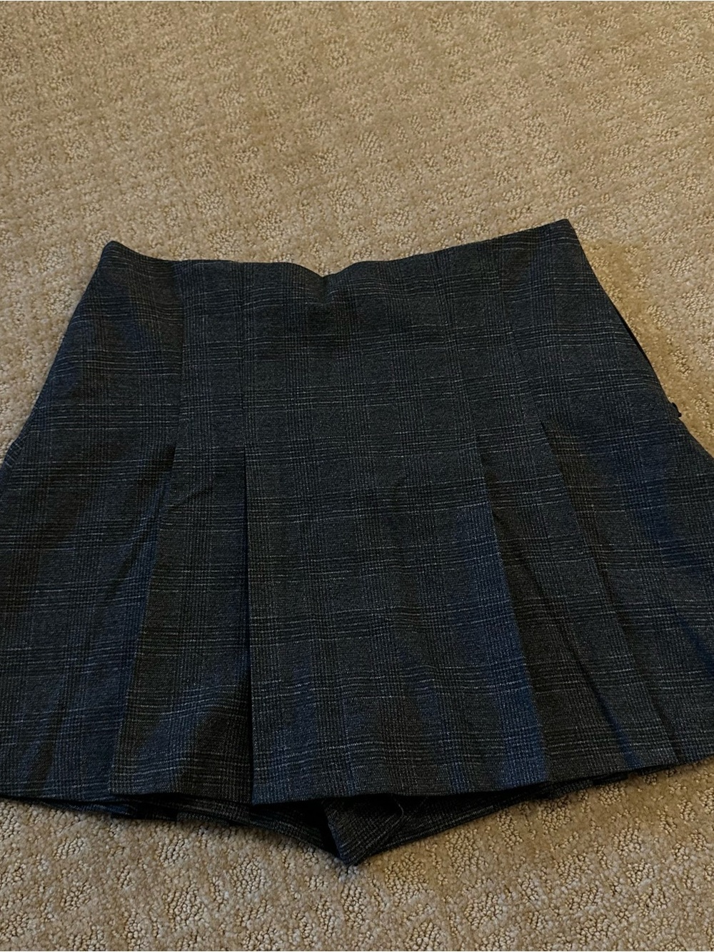 Zara Dark Gray Plaid Pleated Mini Skirt